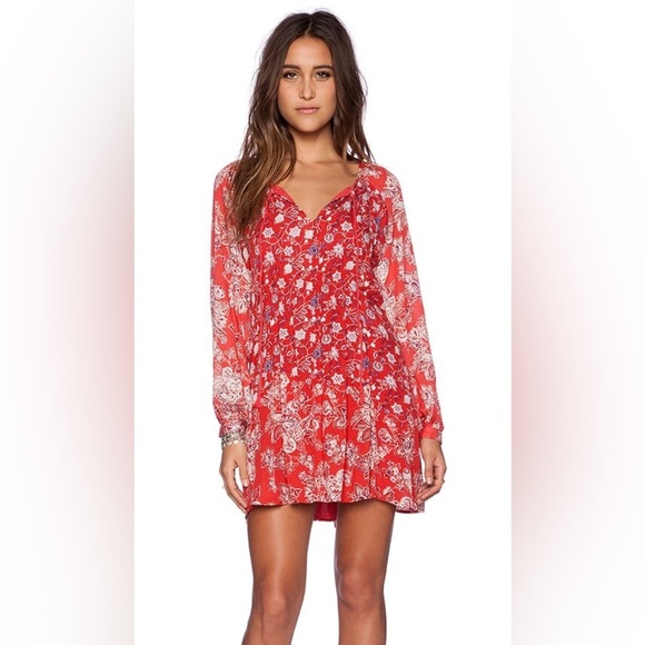 Free People Lucky Loosey Dress-Blood Orange Combo - Picture 2 of 11